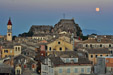August full moon over the old castle and city of Corfu